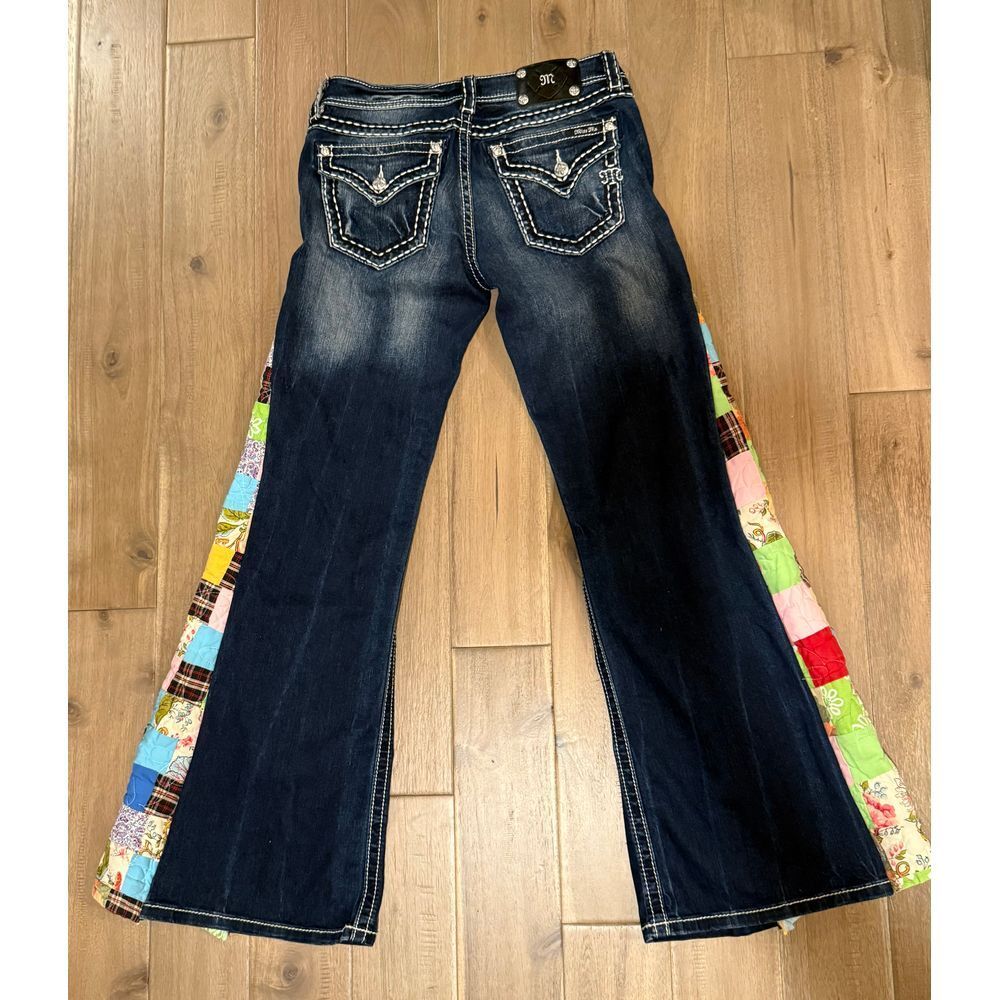 Miss Me Antique Quilt Patchwork Panel Custom Signature Boot Jeans 30